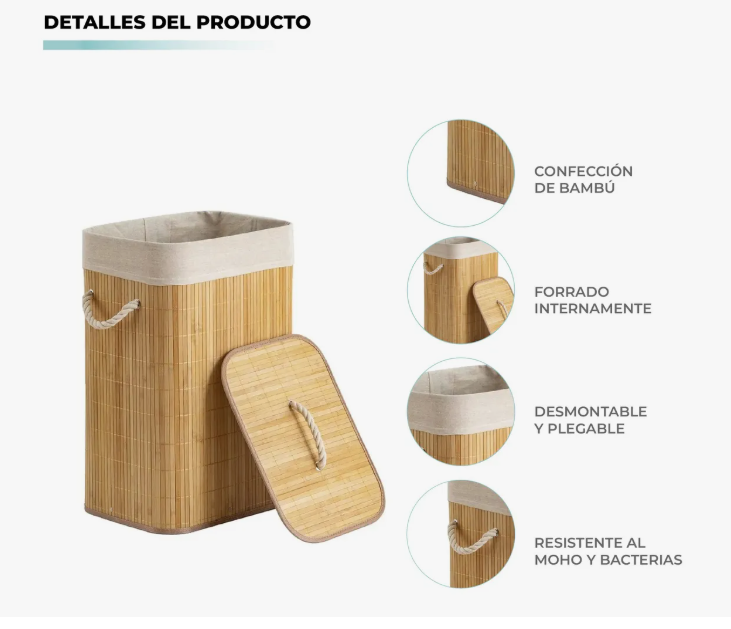 Cesta De Ropa Sucia Con Forro De Bambú 3