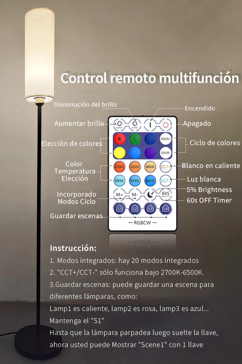 Lampara De Pie Moderna Rgb Minimalista  5