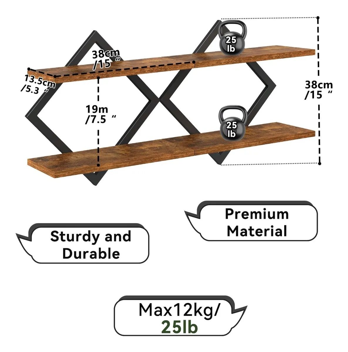 Repisa Flotante Exagonal Madera Set X2 3