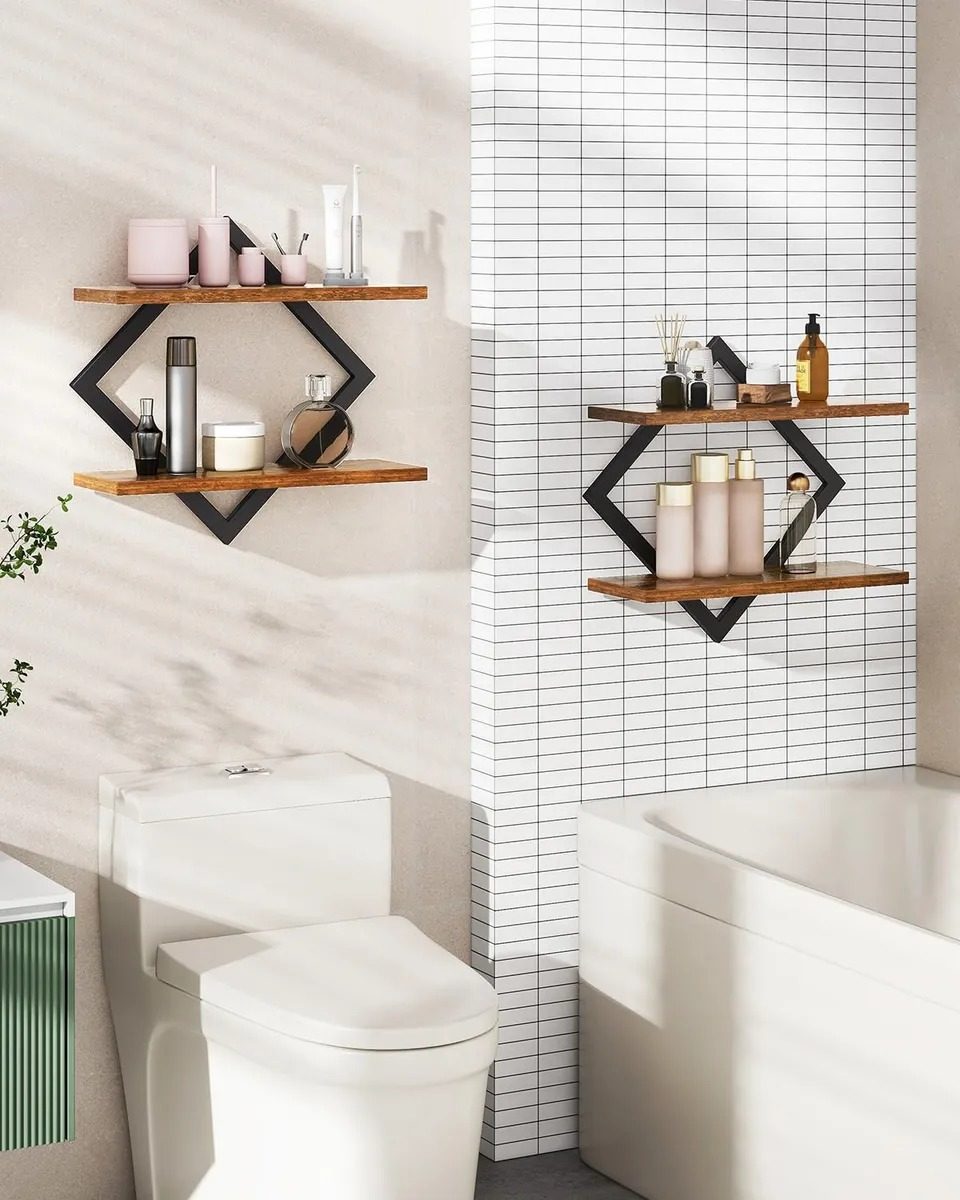 Repisa Flotante Exagonal Madera Set X2 4