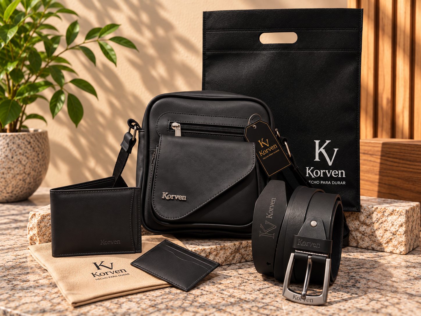 Trio Korven Bolso 23 Cm Correa Billetera
